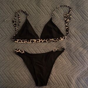 Black and Leopard Print Bikini Set